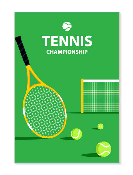 ilustraciones, imágenes clip art, dibujos animados e iconos de stock de cartel del torneo de tenis. raquetas de tenis y pelotas. - tennis court vector tennis racket