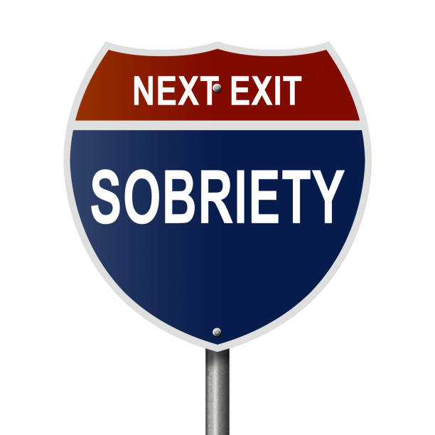 Rendering of a red, white and blue highway sign SOBRIETY road sign in the style of interstate freeway markers sobriety stock pictures, royalty-free photos & images
