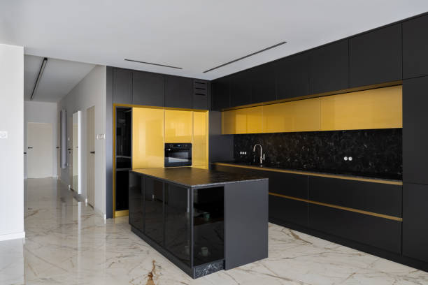istock Spacious and luxury kitchen with marble floor 1329279307