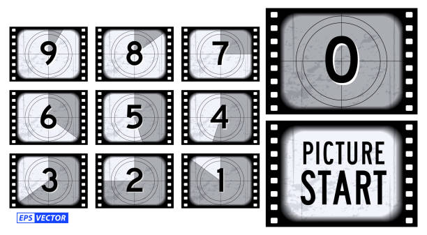 set of film countdown frame isolated or creative counted down numbers vintage style or old retro movie beginnings count concept. eps vector set of film countdown frame isolated or creative counted down numbers vintage style or old retro movie beginnings count concept. eps vector hollywood stock illustrations