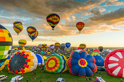 Albuquerque, New Mexico - USA - Oct 2, 2016: Hot air balloon mass ascension at the Albuquerque International Balloon Fiesta
