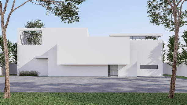 istock Minimal style house exterior with empty concrete courtyard 3d render 1329292105