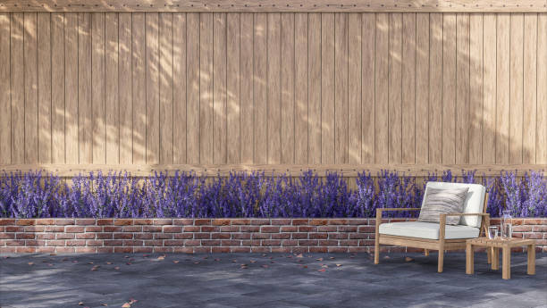Empty plank wall exterior with wooden chair 3d render