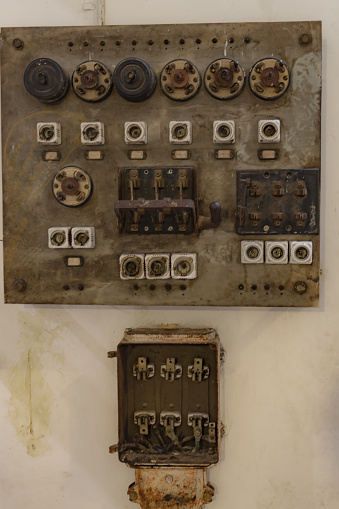 An old electrical panel in the Lawang Sewu Building, the former head office of the Dutch East Indies government railway company which has been converted into a tourist destination in the city of Semarang, Central Java Province, Indonesia.