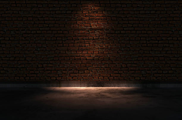 istock 3d illustration. Abstract industrial interior with red brick wall and concrete floor 1329294406