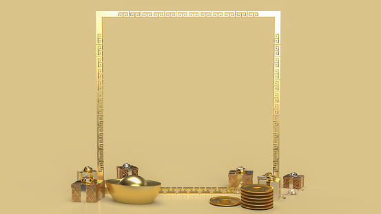 The gold 2022 and gift boxes  for Chinese new year  concept 3d rendering