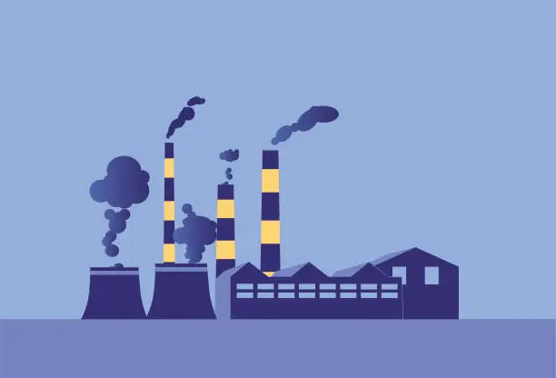 Vector illustration of Factory pollutes the environment