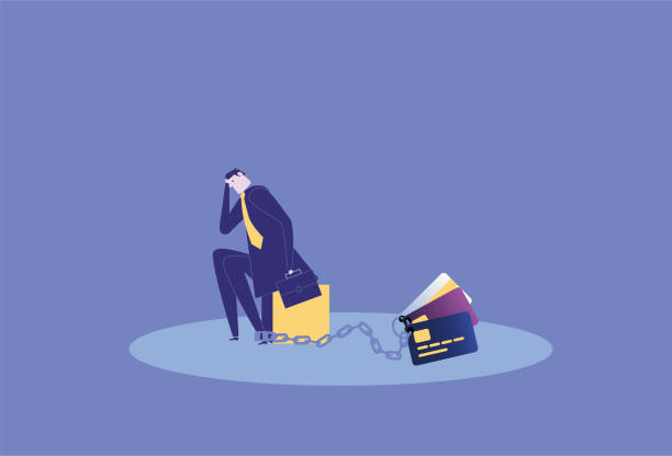 illustrazioni stock, clip art, cartoni animati e icone di tendenza di il debito delle carte di credito disturba gli uomini d'affari - debt