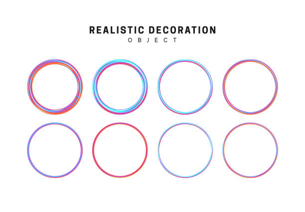 istock Set of round rings in gradient holographic color 1329297390
