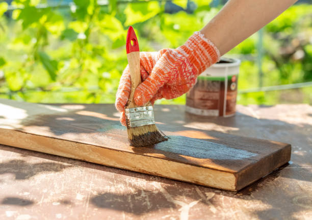 istock A woman in work gloves covers a board with decorative impregnation 1329297985