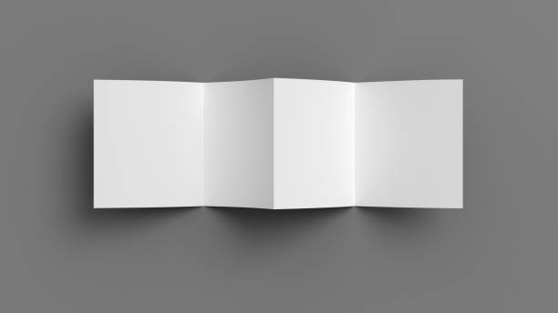 istock Square  zigzag or accordion fold brochure. Four panels, eight pages blank leaflet. Mock up on gray background for presentation design. Front side. 1329304439