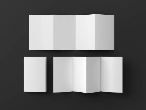Vertical page zigzag or accordion fold brochure. Four panels, eight pages blank leaflet. Mock up on CCC background for presentation design. Folded, front and back side..