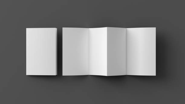 istock Vertical page zigzag or accordion fold brochure. Four panels, eight pages blank leaflet. Mock up on gray background for presentation design. Folded and front side. 1329304829