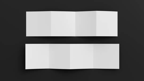 istock Square  zigzag or accordion fold brochure. Four panels, eight pages blank leaflet. Mock up on black background for presentation design. Front and back side. 1329304845