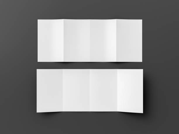 istock Vertical double gate fold brochure. Four panels, eight pages blank leaflet. Mock up on black background for presentation design. Front and back side. 1329304919