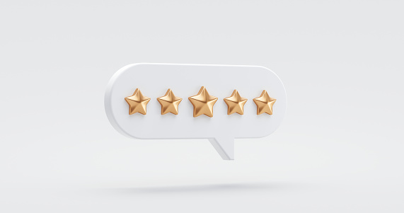 Cinco estrellas de oro tasa de revisión de la experiencia del cliente servicio de calidad excelente concepto de retroalimentación en el mejor fondo de satisfacción de calificación con el símbolo de icono de clasificación de diseño plano. Renderizado photo
