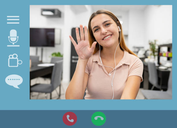 istock computer screen with a young woman on video call answering 1329312510