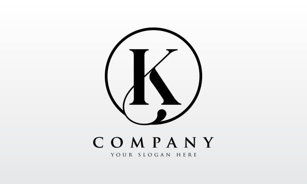 illustrazioni stock, clip art, cartoni animati e icone di tendenza di carattere iniziale della lettera k colore nero con modello vettoriale di progettazione del logo di sfondo bianco. design del logo della lettera creativa k - letter k immagine