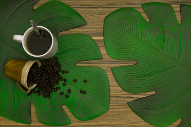 istock Coffee mugs and coffee beans on the table 1329313429