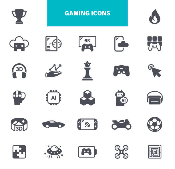 ikony gier. zawiera takie ikony jak gry wideo, gra mobilna, urządzenie, konsola do gier, rpg, wirtualna rzeczywistość, strzelanka - amusement arcade video game leisure games sport stock illustrations