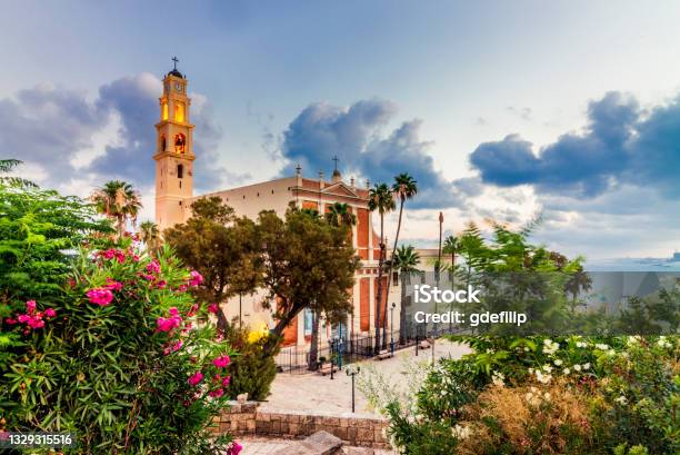 View Of St Peters Catholic Church In Jaffa Early In The Morning Stock Photo - Download Image Now