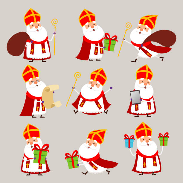 Cute Saint Nicholas collection - vector illustration Cute Saint Nicholas collection - vector illustration sinterklaas stock illustrations