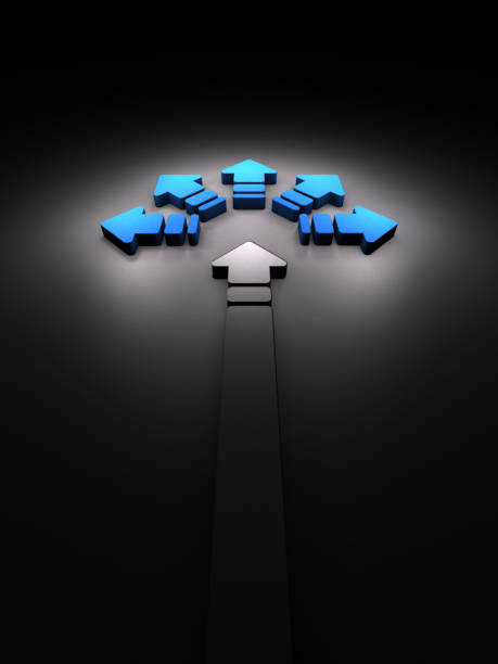 A choice that is urgent in the uncertain future. Black background. 3D rendering.