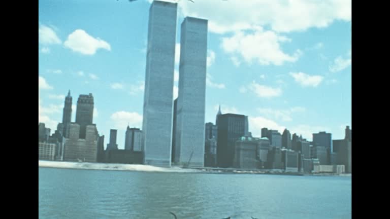 New York Hudson river Twin Towers in 1970s