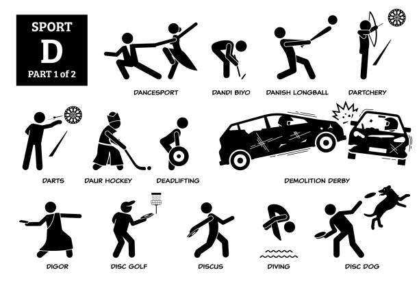 illustrations, cliparts, dessins animés et icônes de jeux de sport alphabet d icônes vectorielles pictogramme. - demolition derby