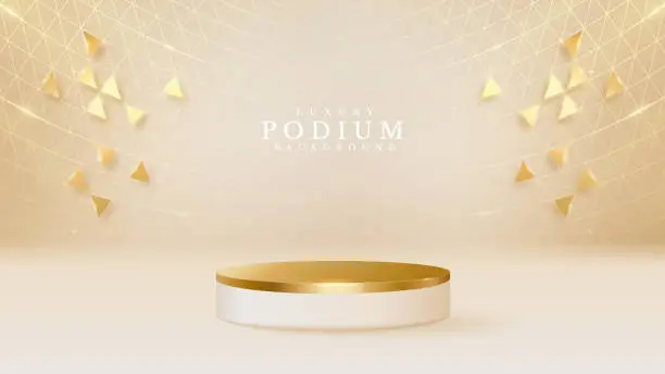 Vector illustration of 3d style podium shaped gold luxury background, vector illustration for promoting sales and marketing.