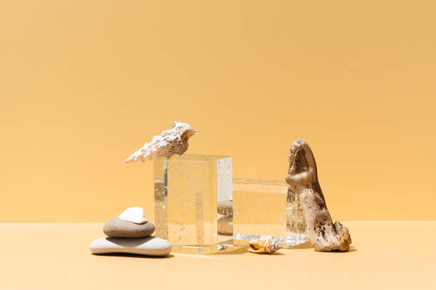 istock Podium stand with transparent pedestal and natural material 1329332344