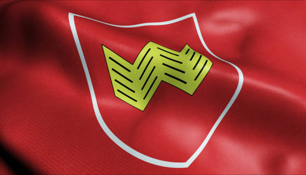 istock 3D Waving Belarus City Flag of Valozhyn Closeup View 1329332423