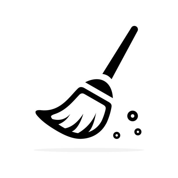 ilustraciones, imágenes clip art, dibujos animados e iconos de stock de icono de escoba. ilustración de concepto vectorial para el diseño - dust dusting cleaning broom