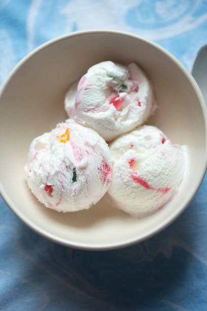 istock Vanilla and strawberry ice cream with jellies 1329335537