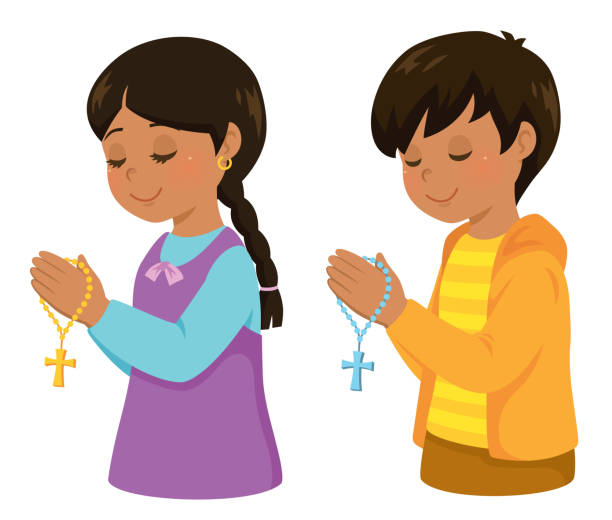 латиноамериканские дети молятся - catholic girl stock illustrations