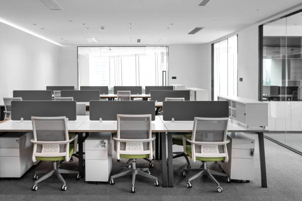 istock Interior of modern office with empty desk 1329335810