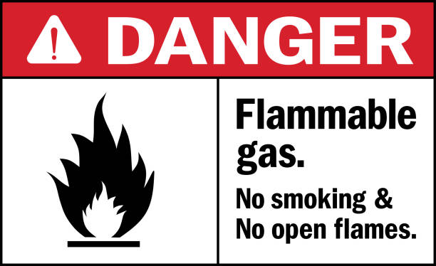 Flammable gas danger Sign. Flammable gas. No smoking and no open flames. Danger Sign. Safety signs and symbols. explosive stock illustrations