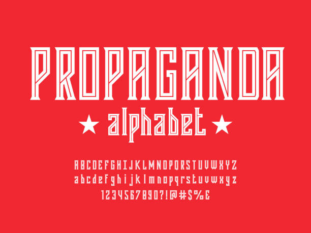 Propaganda Retro style alphabet design with uppercase, lowercase, numbers and symbols