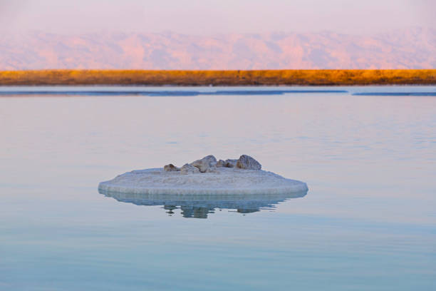 Sunset at the Dead Sea Israel. Salt formations. Mountain range