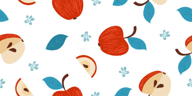 бесшовный узор с фруктами. красные яблоки. на белом фоне. - red delicious apple apple backgrounds isolated on white stock illustrations