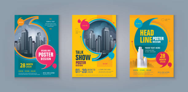 business leaflet brochure flyer template design set. corporate flyer template, abstract speech bubbles - 海報 幅插畫檔、美工圖案、卡通及圖標