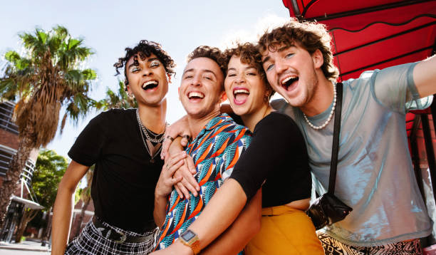 istock Happy group of friends having fun together 1329348101
