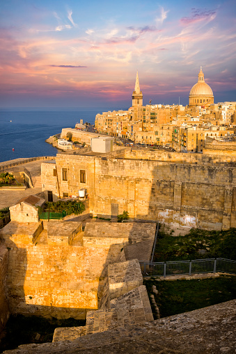 Valletta Old Town with Cathedral of Saint Paul and Marsamxett Harbour, Malta