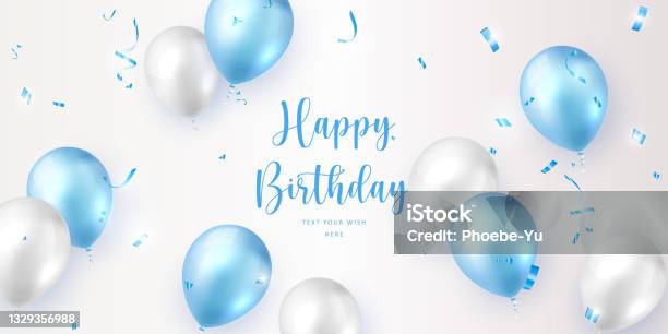 Elegant Blue Ballon With Winter Snow Shiny Sky Background Happy Birthday  Celebration Card Banner Template Stock Illustration - Download Image Now -  iStock