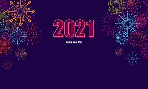 Vector illustration of Greeting card with inscription Happy New Year 2021 on Firework background  vector design