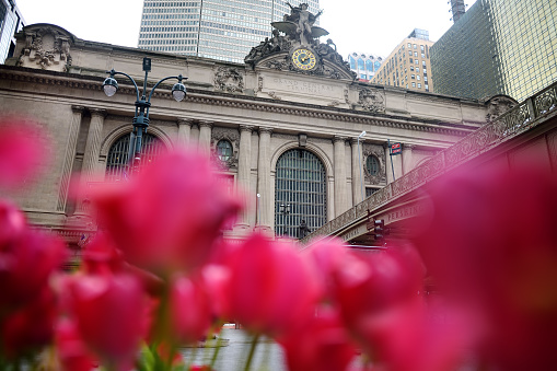 New York, USA - May 8, 2021: Grand Central Station Terminal building exterior on summer day, 42nd Street in midtown of Manhattan, New York City. Travel, tourism, sightseeing of nyc.