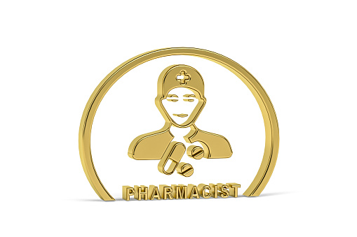 Golden 3d pharmacist icon isolated on white background - 3D render