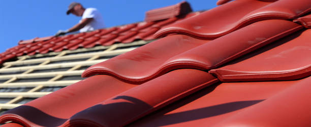 istock Roofing work, new covering of a tiled roof 1329368681