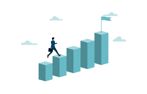istock Businessman running to the top of the graph 1329369343