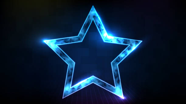 istock abstract futuristic background of technology neon star frame with smoke 1329370944